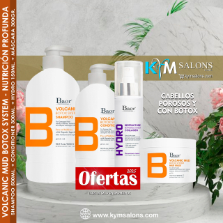 Combo Volcanic Mud Shampoo 500ml. + Conditioner 300ml. + Máscara 300gr. + Hydro 150ml. Post Bottox Baor CodBaorBVMud