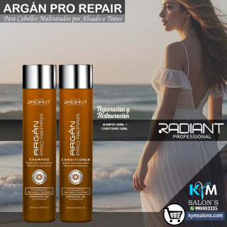 Radiant Argán Pro Repair Pack: Shampoo 300ml. + Conditioner 300ml. Cabellos Maltratados CodRadProre
