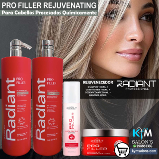 COMBO SHAMPOO 1000ml. + CONDITIONER 1000ml. + BIFÁSICO 200ml. + MÁSCARA 350gr. PRO FILLER DE RADIANT CodRadProfi