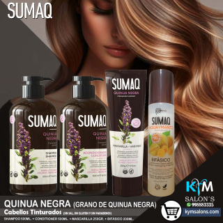 Combo Quinua Negra Sumaq Shampoo 500ml. + Conditioner 500ml. + Máscara 250gr. + Bifásico 200ml. CodQuiNe