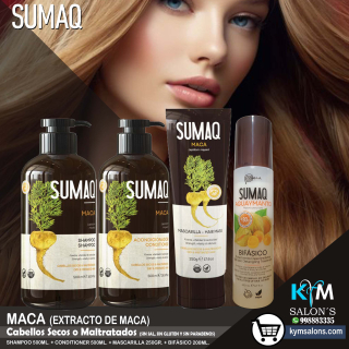 COMBO SHAMPOO 500ml. + CONDITIONER 500ml. + MÁSCARA 250gr. + BIFÁSICO 300ml. SUMAQ Maca CodSumaqma