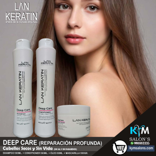 KIT SHAMPOO 500ml. + CONDITIONER 500ml. + MÁSCARA 500gr. LAN KERATIN Deep Care CodLanKerD