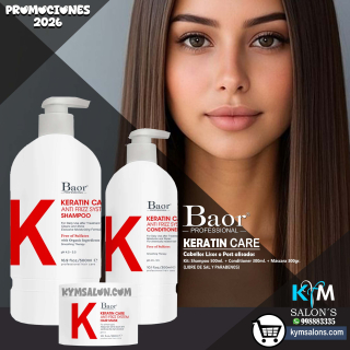 KIT SHAMPOO 500ml. + CONDITIONER 300ml. + MÁSCARA 300gr. BAOR Keratin Care CodBaorKCare