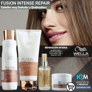 COMBO: SHAMPOO 250ML. + CONDITIONER 200ML. + MÁSCARA 150GR. + Oil 100ML. FUSION INTENSE REPAIR WELLA Codwefus