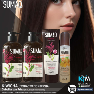 Combo Kiwicha Anti-Frizz - Shampoo 500ml. + Conditioner 500ml. + Máscara 250gr. + Bifásico 200ml. Sumaq CodSumaqki