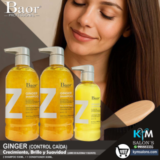 Baor Ginger Kit 2 Shampoo 500ml. + 1 Conditioner 300ml. Control Caída y Crecimiento CogGinGCad