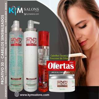 Combo Shampoo 1000ml. + Conditioner 1000ml. + Máscara 285gr. + Bifásico 300ml. PROATIVO 3D Italian Max CodItaliM3d