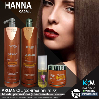 Combo Shampoo 1000ml. + Conditioner 1000ml. + Máscara 400gr. + Óleo 50ml. Argan Oil Hanna Caball CodHannarg