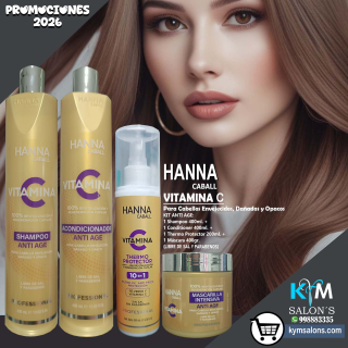 COMBO VITAMINA C SHAMPOO 400ml. + CONDITIONER 400ml. + MÁSCARA 400gr. + PROTECTOR 200ML. HANNA CABALL CodHannvc