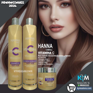 KIT VITAMINA C SHAMPOO 400ml. + CONDITIONER 400ml. + MÁSCARA 400gr. HANNA CABALL CodHannvc