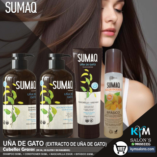 COMBO SHAMPOO 500ml. + CONDITIONER 500ml. + MASCARILLA 250gr. + BIFÁSICO 200ml. SUMAQ Uña de Gato Coduñagat