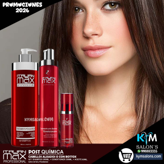 KIT SHAMPOO 500ml. + CONDITIONER 300ml. + ACEITE 60gr. Italian Max Post Química CodItaPQ