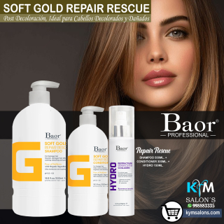Kit Shampoo 500ml. + Conditioner 300ml. + Hydro 150ml. Soft Gold de Baor Cabellos Decolorados CodBaorSgold