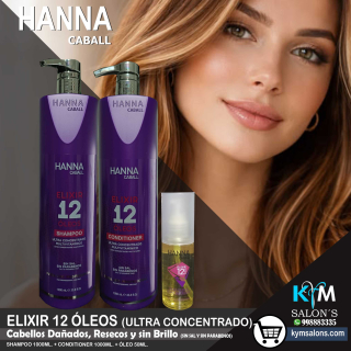 Kit Shampoo 1000ml. + Conditioner 1000ml. + Óleo 50ml. Elixir 12 Óleos Hanna Caball CodHann12