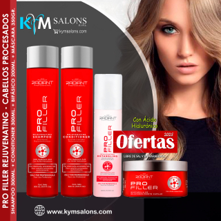 Combo Shampoo 300ml. + Conditioner 300ml. + Máscara 350gr. + Bifásico 200ml. Pro Filler Radiant CodRadProfi