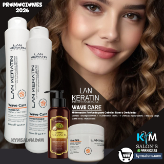 COMBO SHAMPOO 500ml + CONDITIONER 500ml. + MÁSCARA 500gr. + CREMA DE PEINAR 300gr. WAVE CARE LAN KERATIN CodLanwcar