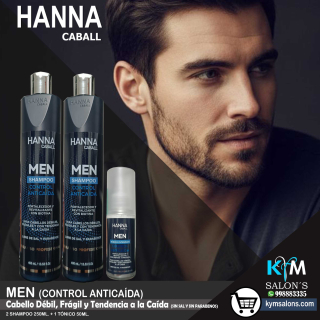Kit 2 Shampoo 400ml. + 1 Loción 50ml. - Cabello Débil y Frágil - Hanna Caball Men Control Anticaída CodHannmen