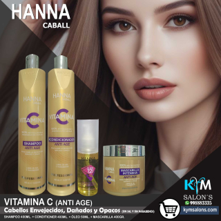COMBO VITAMINA C SHAMPOO 400ml. + CONDITIONER 400ml. + MÁSCARA 400gr. + ACEITE 50ML. HANNA CABALL CodHannvc