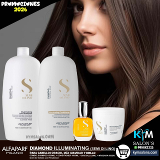 COMBO SHAMPOO 1000ml. + CONDITIONER 1000ml. + CRISTAL 30ml. + MÁSCARA 200gr. DiAMOND ALFAPARF SEMI DI LINO CodDiamond