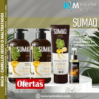 COMBO SHAMPOO 500ml. + CONDITIONER 500ml. + MÁSCARA 250gr. + ÓLEO 60ml. SUMAQ Maca CodSumaqma