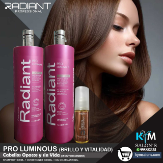 KIT SHAMPOO 1000ml. + CONDITIONER 1000ml. + ARGÁN 50ml. KERATIN PRO LUMINOUS Radiant CodRadProke