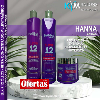 Kit Shampoo 400ml. + Conditioner 400ml. + Máscara 400gr. Elixir 12 Óleos Hanna Caball CodHann12