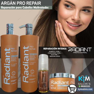 COMBO: SHAMPOO 1000ML. + CONDITIONER 1000ML. + ÓLEO 50ML. + MÁSCARA 350GR. ARGÁN PRO REPAIR DE RADIANT CodRadProre
