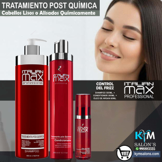 KIT SHAMPOO 500ml. + CONDITIONER 300ml. + ACEITE 60gr. Italian Max Post Química CodItaPQ