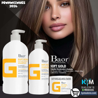 Kit Shampoo 500ml. + Conditioner 300ml. + Máscara 300gr. Soft Gold de Baor Cabellos Decolorados CodBaorSgold