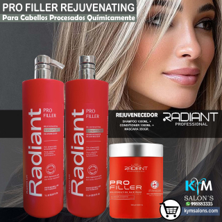 KIT SHAMPOO 1000ml. + CONDITIONER 1000ml. + MÁSCARA 1000gr. PRO FILLER DE RADIANT CodRadProfi