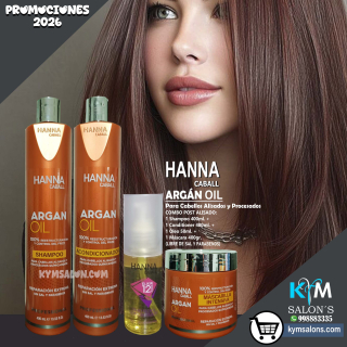 Combo Shampoo 400ml. + Conditioner 400ml. + Óleo 50ml. + Máscara 400gr. Argan Oil Hanna Caball CodHannarg