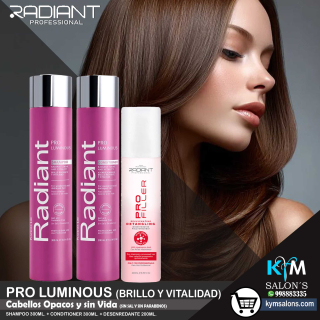COMBO SHAMPOO 300ml. + CONDITIONER 300ml. + BIFÁSICO 200ml. KERATIN PRO LUMINOUS Radiant CodRadProke