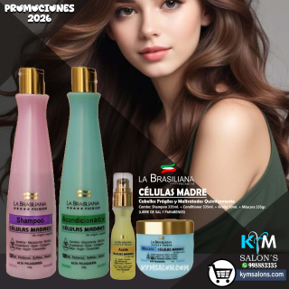 Combo: Shampoo 335ml. + Conditioner 335ml. + Máscara 335gr. + Aceite 50ml. Células Madre La Brasiliana Premium CodCelPre