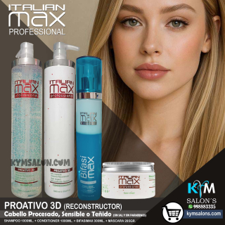 Combo Shampoo 1000ml. + Conditioner 1000ml. + Máscara 285gr. + Bifasimax 300ml. PROATIVO 3D Italian Max CodItaliM3d
