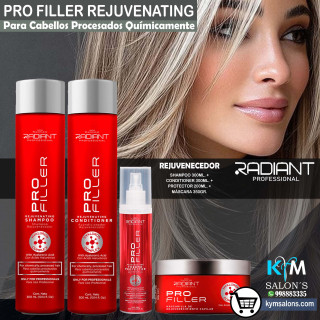 COMBO SHAMPOO 300ml. + CONDITIONER 300ml. + PROTECTOR 200ml. + MÁSCARA 350gr. PRO FILLER DE RADIANT CodRadProfi