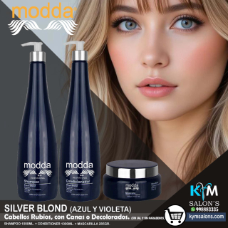 Kit Shampoo 1000ml. + Conditioner 1000ml. + Máscara 285gr. Silver Blond de Modda CodSilM