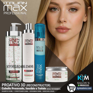 Combo Shampoo 500ml. + Conditioner 300ml. + Máscara 285gr. + Bifásico 300ml. PROATIVO 3D Italian Max CodItaliM3d