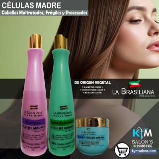 KIT: 1 SHAMPOO 335ML. + 1 CONDITIONER 335ML. + 1 MÁSCARA 335GR. CÉLULAS MADRE LA BRASILIANA PREMIUM CodCelPre