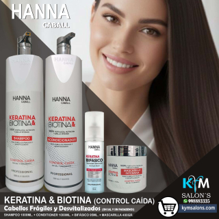 COMBO BIOTINA & KERATINA SHAMPOO 1000ml. + CONDITIONER 1000ml. + MÁSCARA 400gr. + BIFÁSICO 95ml. Hanna Caball CodHannbio
