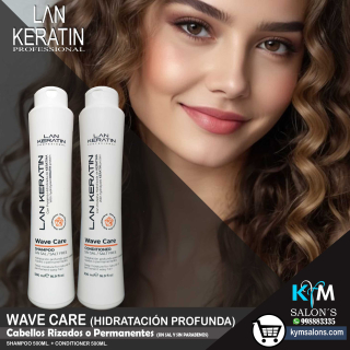 Pack: Shampoo 500ml. + Conditioner 500ml. Wave Care Lan Keratin  Cabellos Rizos CodLanwcar