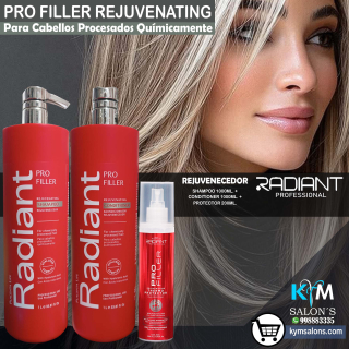 KIT SHAMPOO 1000ml. + CONDITIONER 1000ml. + PROTECTOR 200gr. PRO FILLER DE RADIANT CodRadProfi