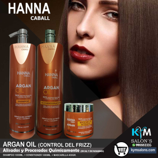 Kit Argán Oil Shampoo 1000ml. + Conditioner 1000ml. + Máscara 400gr. Hanna Caball CodHannarg