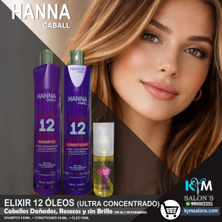 Kit Shampoo 400ml. + Conditioner 400ml. + Óleo 50ml. Elixir 12 Óleos Hanna Caball CodHann12