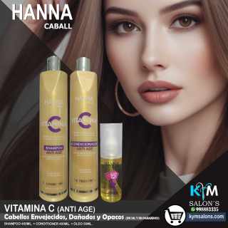 Vitamina C Anti Age Hanna Caball Kit Shampoo 400ml. + Conditioner 400ml. + Óleo 50ml. CodHannvc
