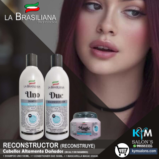 KIT: 1 SHAMPOO UNO 500ML. + 1 CONDITIONER DUE 500ML. + 1 MÁSCARA MÁGIC 250GR. LA BRASILIANA CodUnoBel