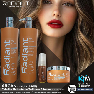 COMBO: SHAMPOO 1000ML. + CONDITIONER 1000ML. + ÓLEO 50ML. + MÁSCARA 350GR. ARGÁN PRO REPAIR DE RADIANT CodRadProre