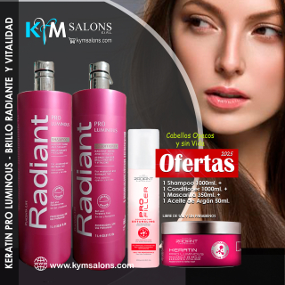 Radiant Keratin Pro Luminous Shampoo 1000ml. + Conditioner 1000ml. + Máscara 350gr. + Bifásico 200ml. CodRadProke