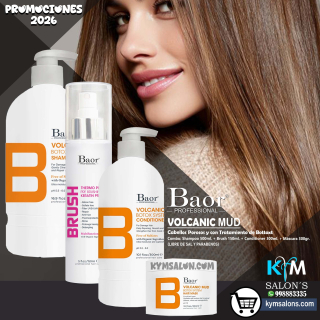 Combo Volcanic Mud Shampoo 500ml. + Conditioner 300ml. + Máscara 300gr. + Brush 150ml. Post Bottox Baor CodBaorBVMud