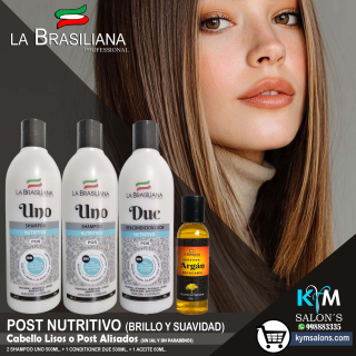 COMBO 2 SHAMPOO UNO 500ML. + 1 CONDITIONER 500ML. + 1 ACEITE 60ML. LA BRASILIANA POST NUTRITIVO CodLaBrasSR1