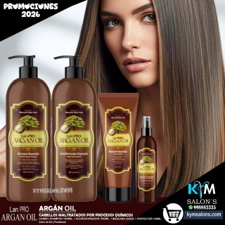KIT SHAMPOO 1000ml. + CONDITIONER 1000ml. + MÁSCARA 250ml. + PROTECTOR 120ml. LAN PRO ARGÁN OIL CodLanProBa